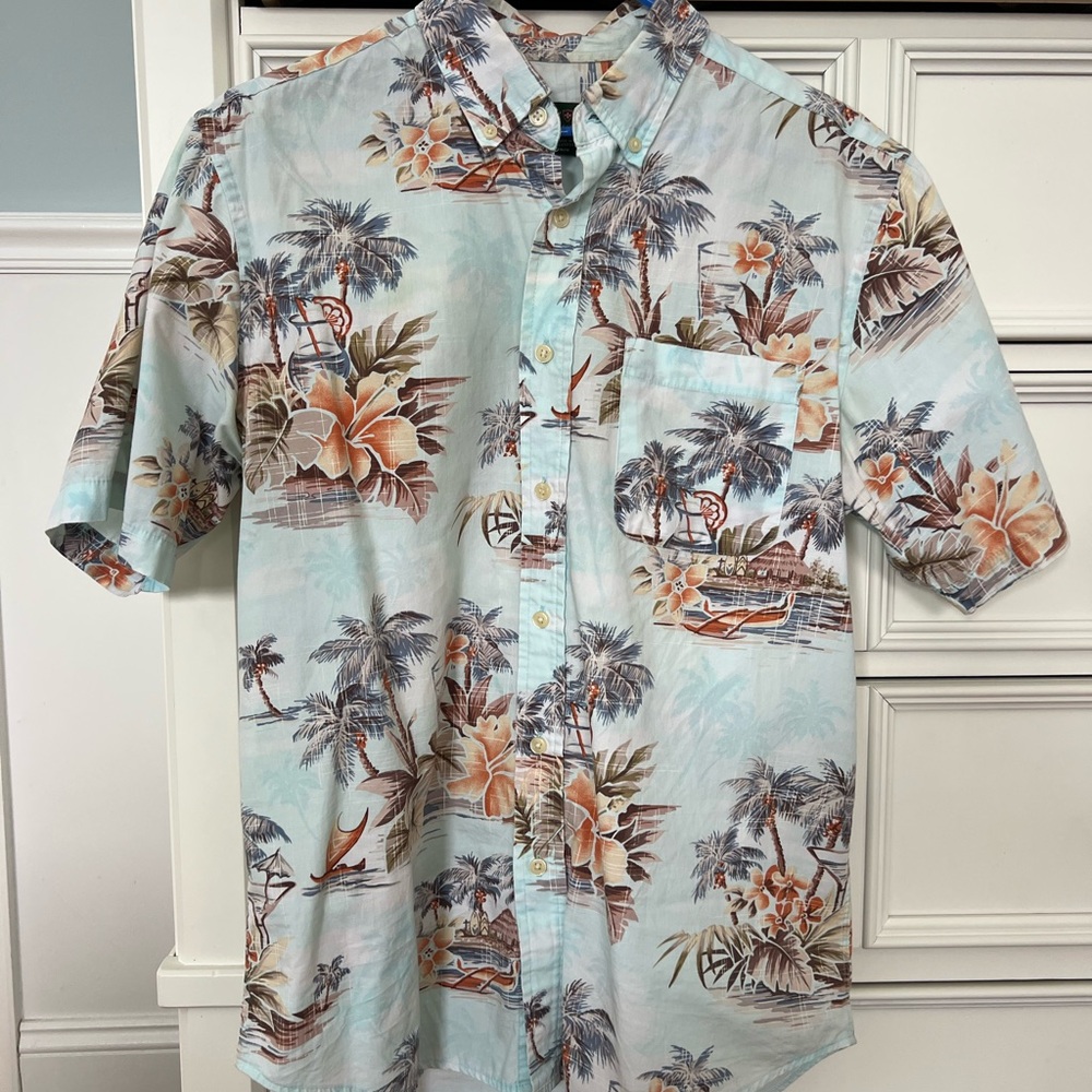David Taylor Men's Tropical Hawaiian Print Shirt - light Blue and Brown